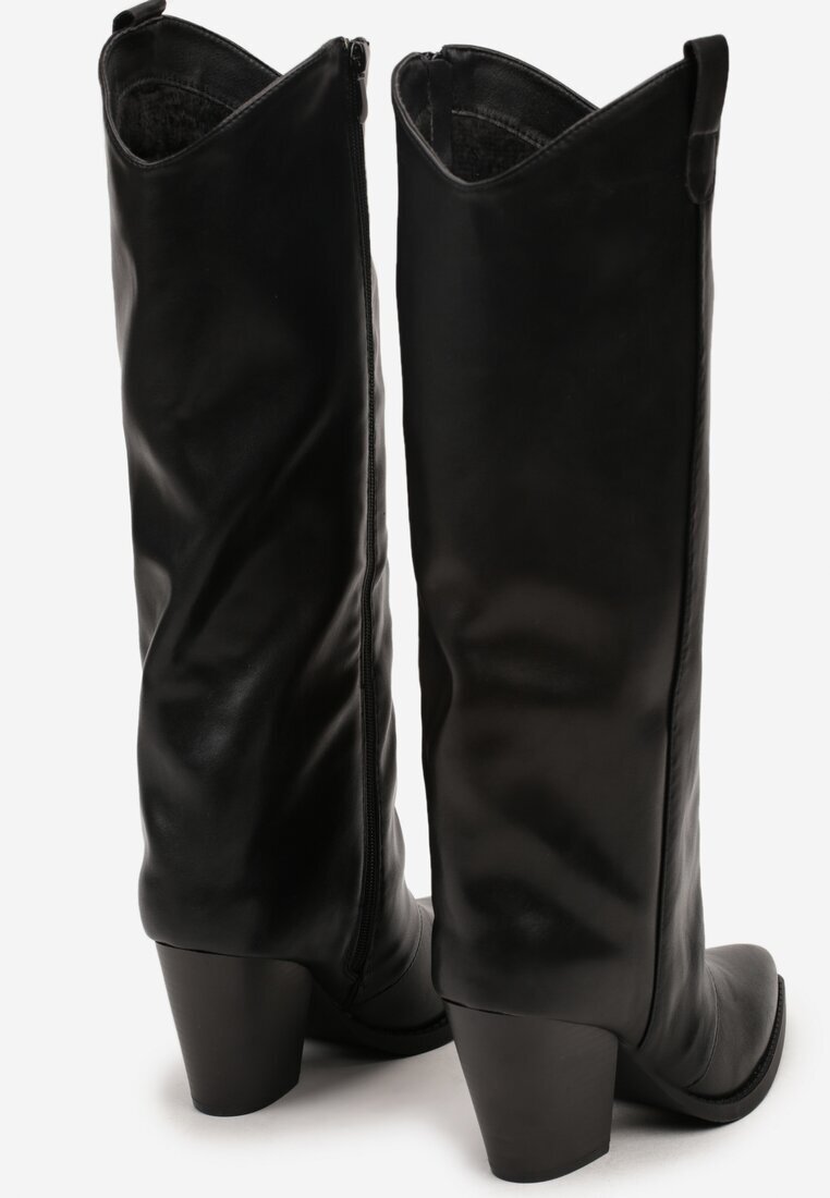 bestelle Cizme Negre Stil Cowboy cu Carâmb Drept și Toc Conic Afarrive