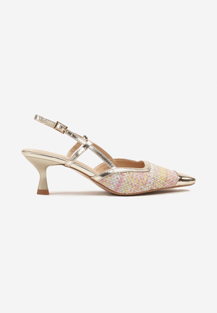 besty Sandale Auriu-Roz cu toc pisică slingback cu împletitură și vârf metalic Ldivaria