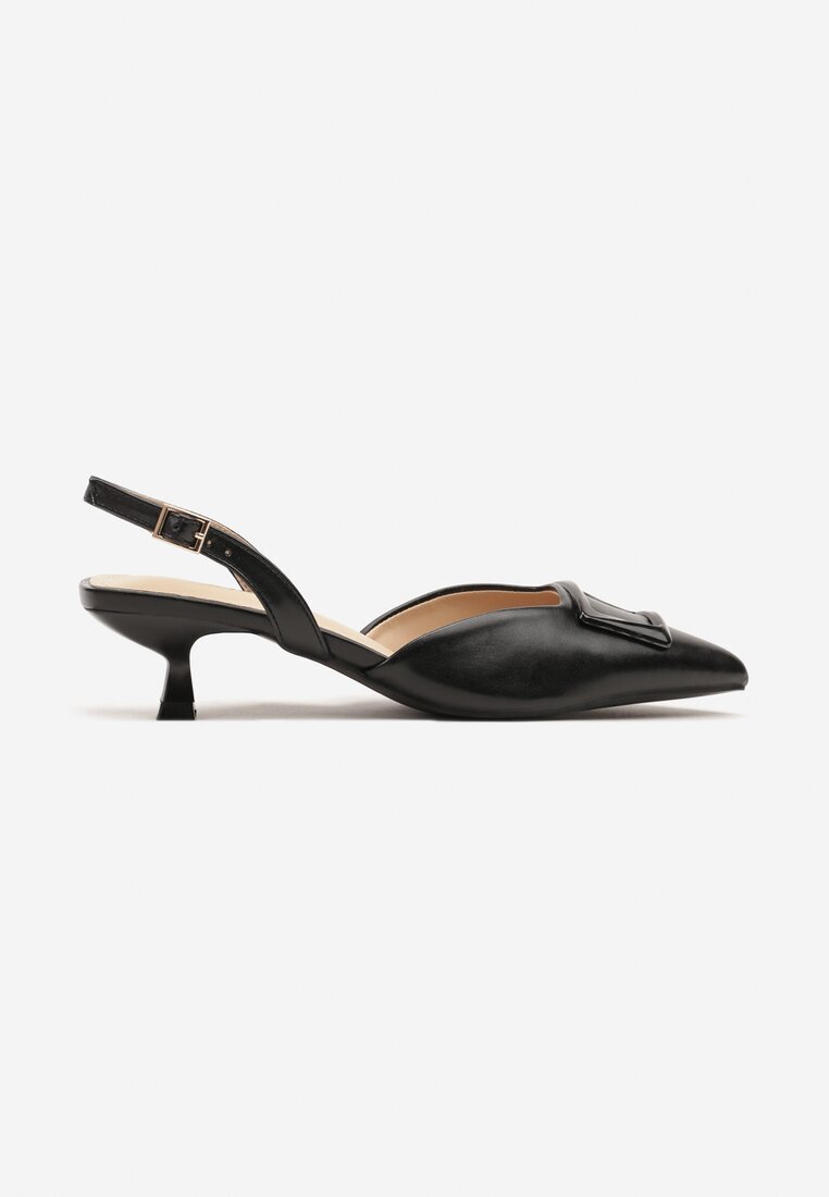 besty Sandale Negre Elegante cu toc pisoi cu Aplicație Decorativă Lavloti