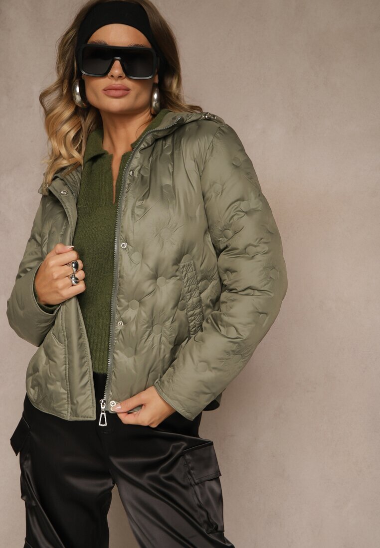 bh forever Geacă Verde Deschis cu Glugă Decorată cu Matlasare Delicată Aravitta