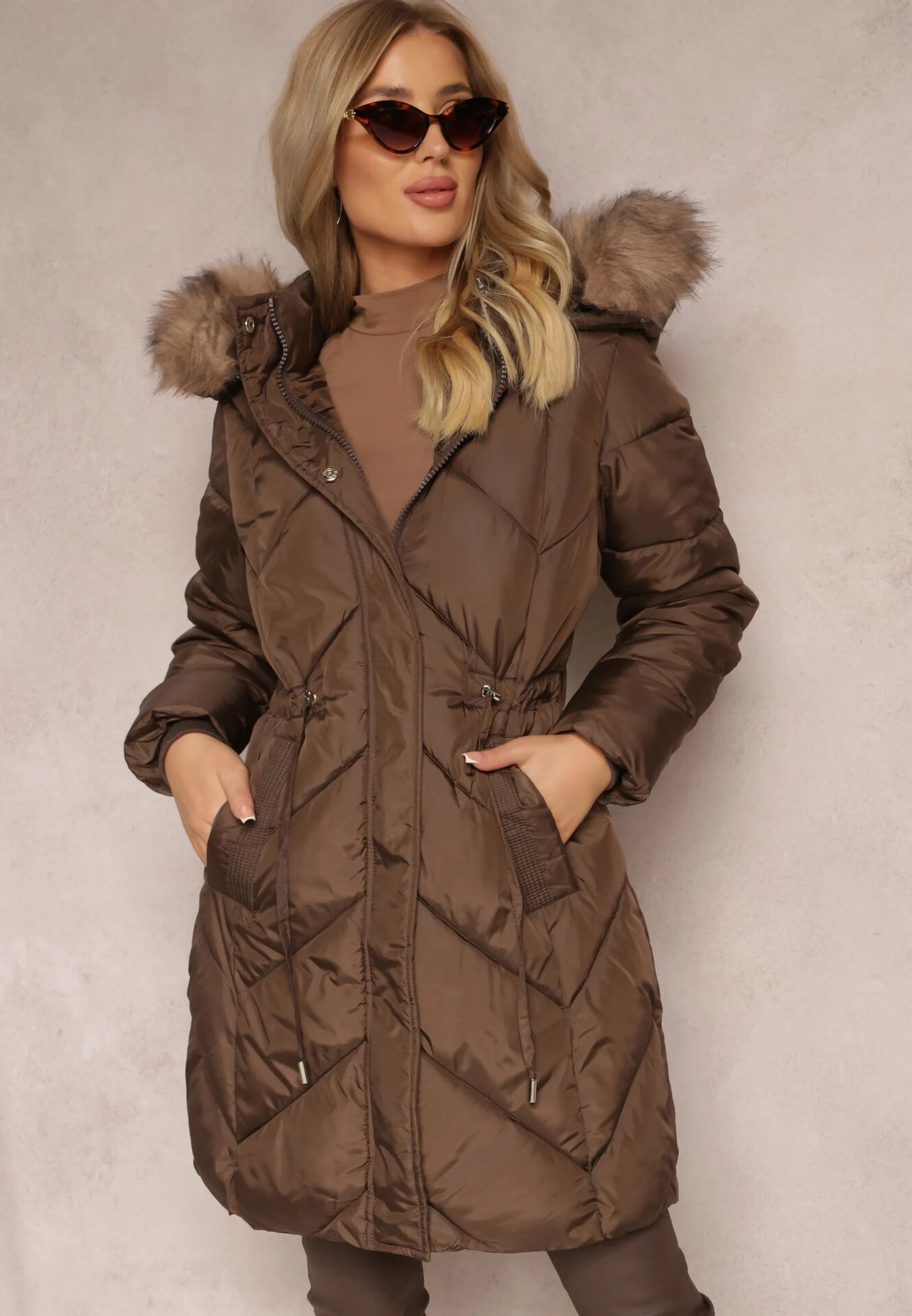 bh forever Jachetă Parka Maro Lungă Matlasată cu șnur în talie și blană artificială Abelasa