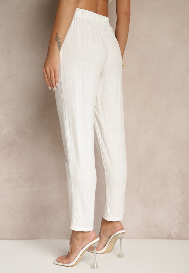 bh forever Pantaloni Albi Casual din In cu Talie Elastică Filanisse