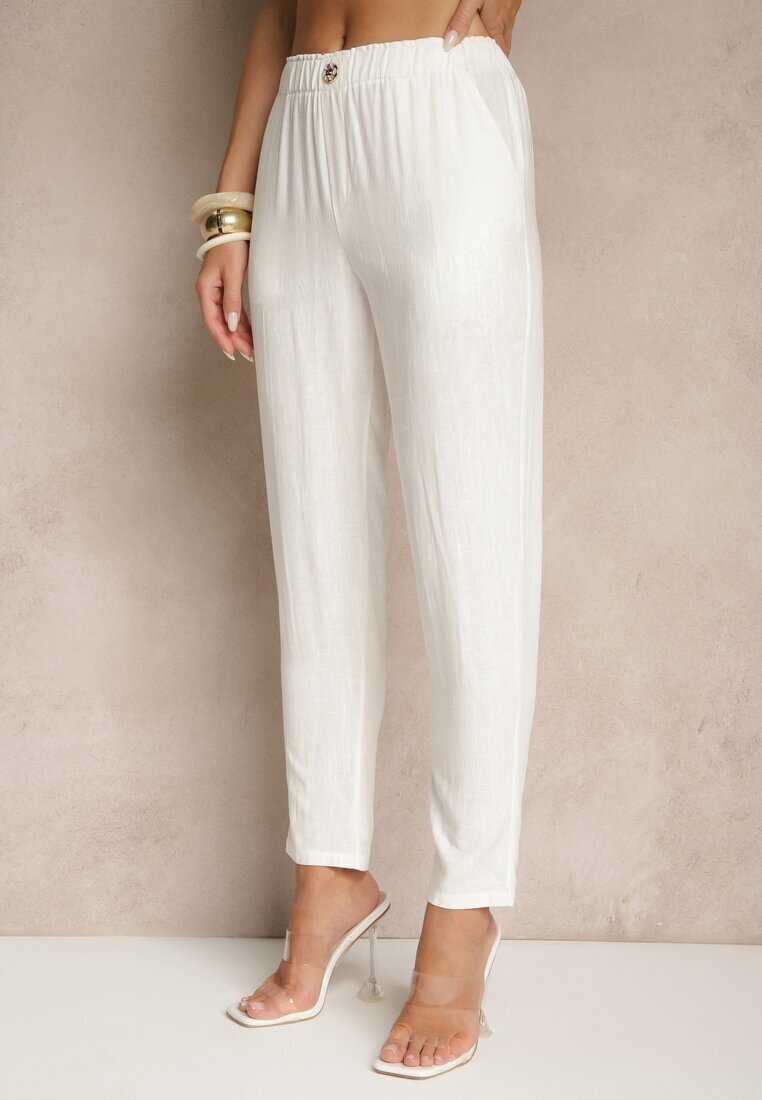 bh forever Pantaloni Albi Casual din In cu Talie Elastică Filanisse