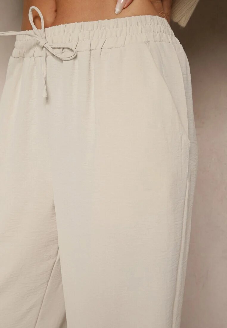 bh forever Pantaloni bej largi cu picioare ample cu lanț în loc de cordon Ostaria