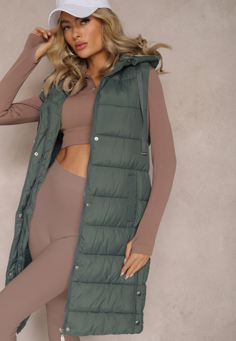 bh forever Vestă Verde matlasată cu croială lungă și buzunare Banuni