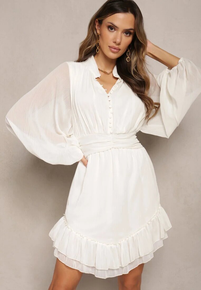 bibous project Rochie Mini Bej cu elastic încrețit și mâneci transparente Janay