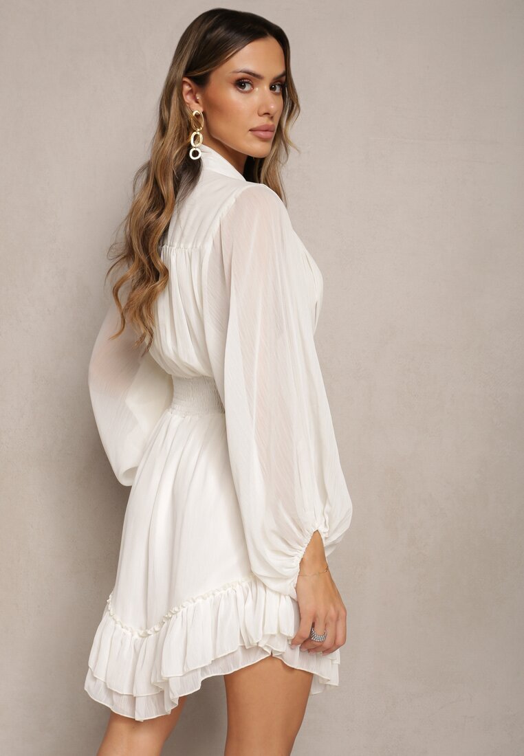 bibous project Rochie Mini Bej cu elastic încrețit și mâneci transparente Janay