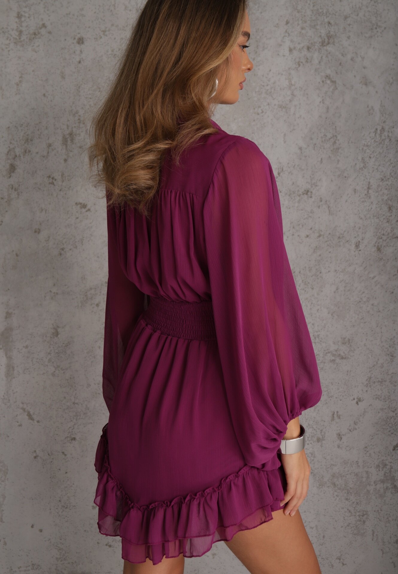 bibous project Rochie Mini Mov cu elastic încrețit și Mâneci Transparente Janay