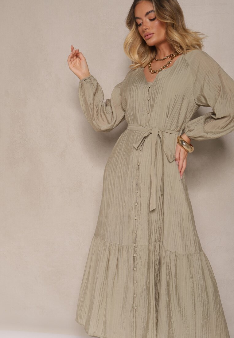 bibous project Rochie Verde închis din viscoză cambrată cu fustă amplă stil cămașă Emlio