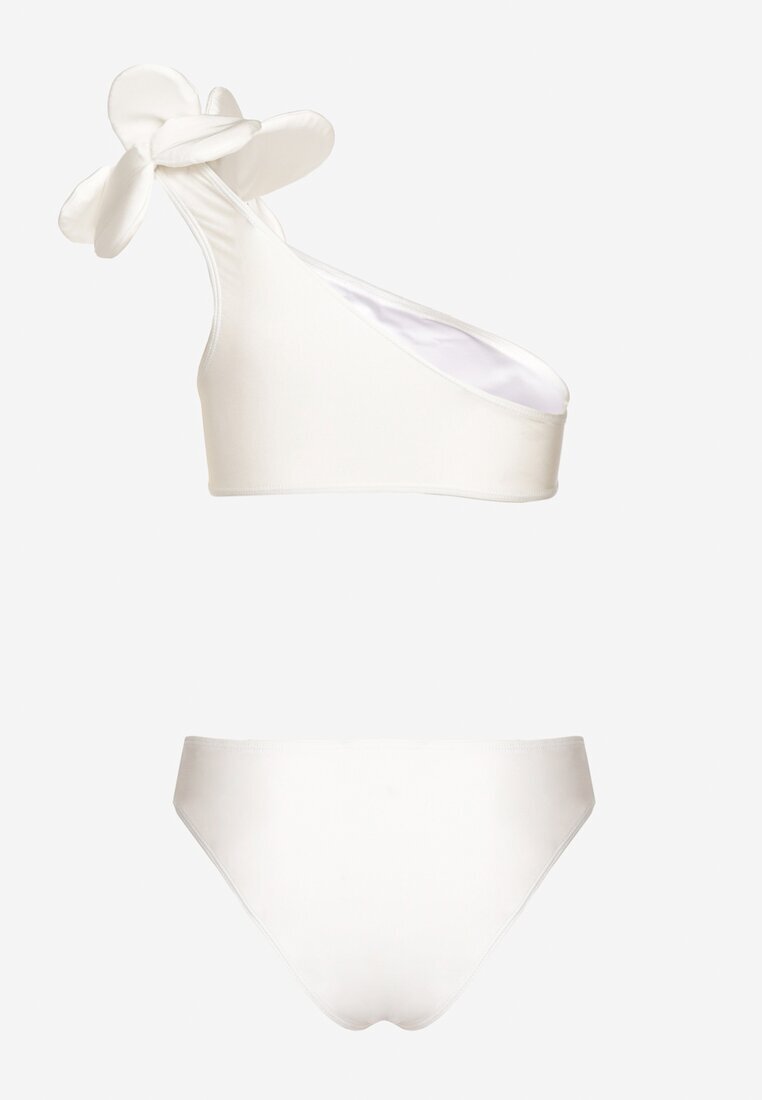  Bikini Alb 2 piese Sutien cu aplicație florală pe un umăr Chiloți tip figi Valmelba