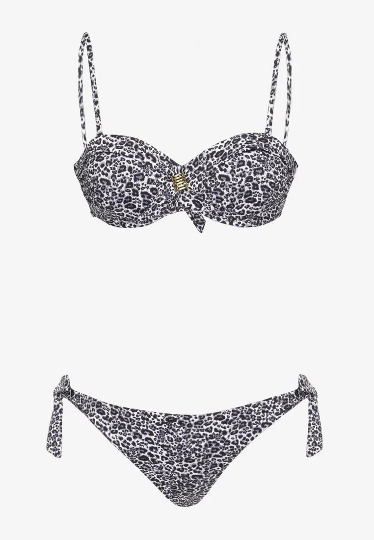  Bikini gri închis Sutien întărit cu decorațiune și Chiloți tip slip cu șnururi laterale Aromarie