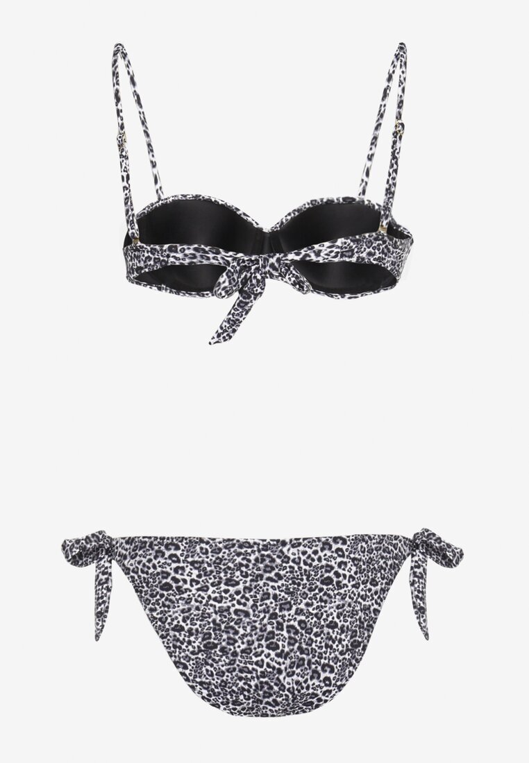  Bikini gri închis Sutien întărit cu decorațiune și Chiloți tip slip cu șnururi laterale Aromarie