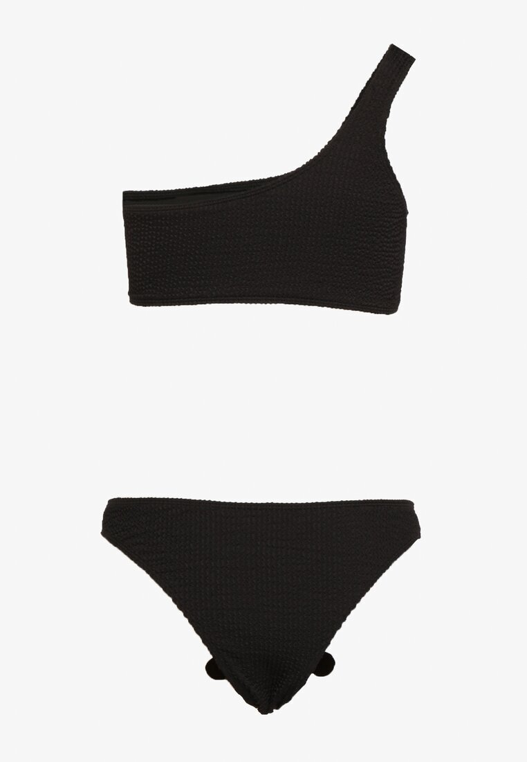  Bikini Negru Din 2 Piese Sutien Asimetric și Chiloți cu Aplicații Florale Namsilea