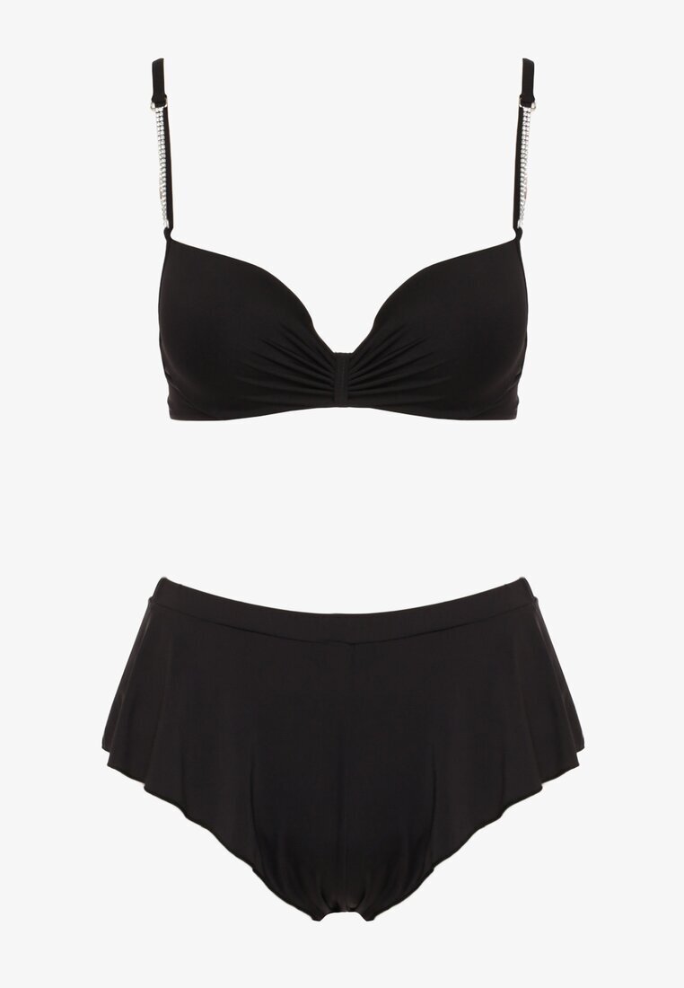  Bikini Negru Sutien întărit cu Zirconii și Pantaloni scurți de baie cu elastic în talie Rilamia