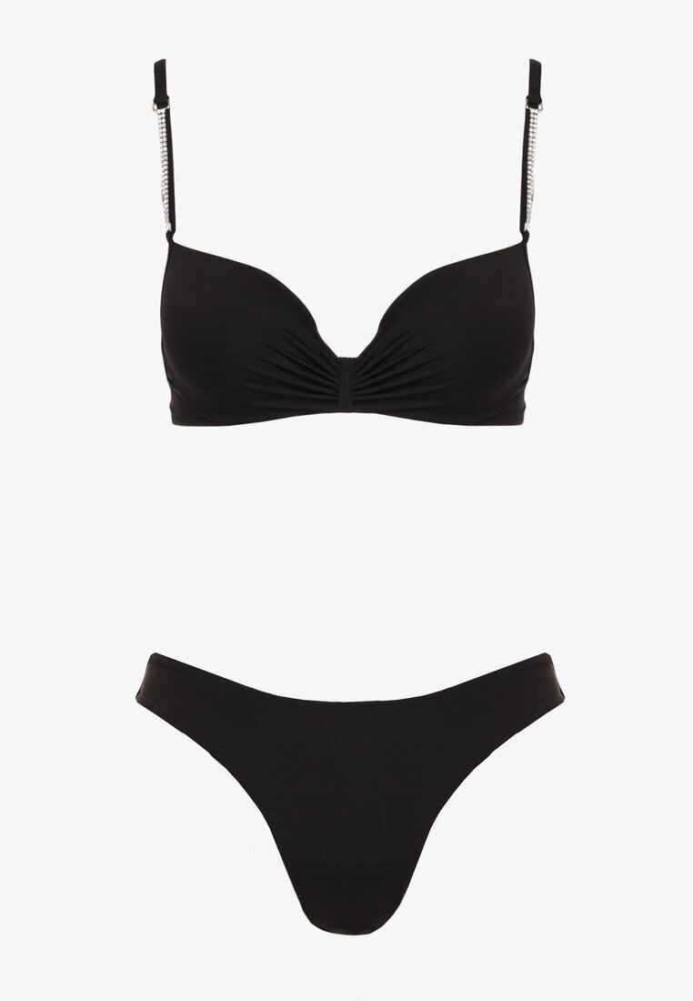  Bikini Negru Sutien întărit cu Zirconii și Pantaloni scurți de baie cu elastic în talie Rilamia
