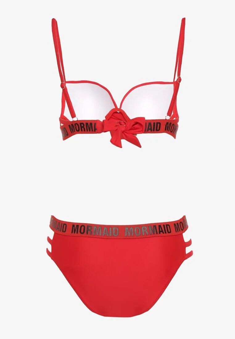  Bikini Roșu cu Noduleț pe Sutien cu Bentițe Decorative și Inscripții Bibalia