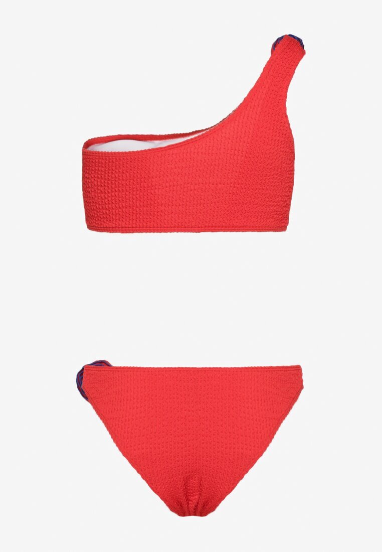  Bikini Roșu din 2 piese Sutien Asimetric și Chiloți cu Aplicații Florale Namsilea