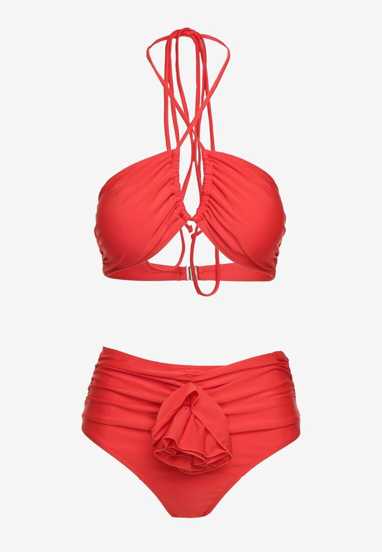  Bikini Roșu din 2 piese Sutien tip halter cu legătură Chiloți cu talie înaltă Nanselian
