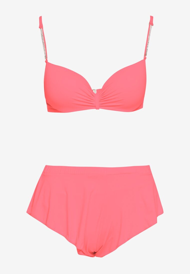  Bikini roz deschis Sutien căptușit cu Zirconii și Pantaloni scurți de baie finisați cu elastic în talie Rilamia