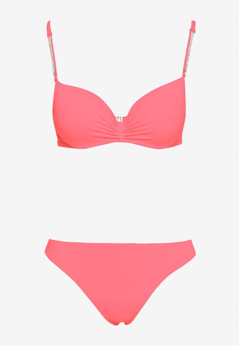  Bikini roz deschis Sutien căptușit cu Zirconii și Pantaloni scurți de baie finisați cu elastic în talie Rilamia