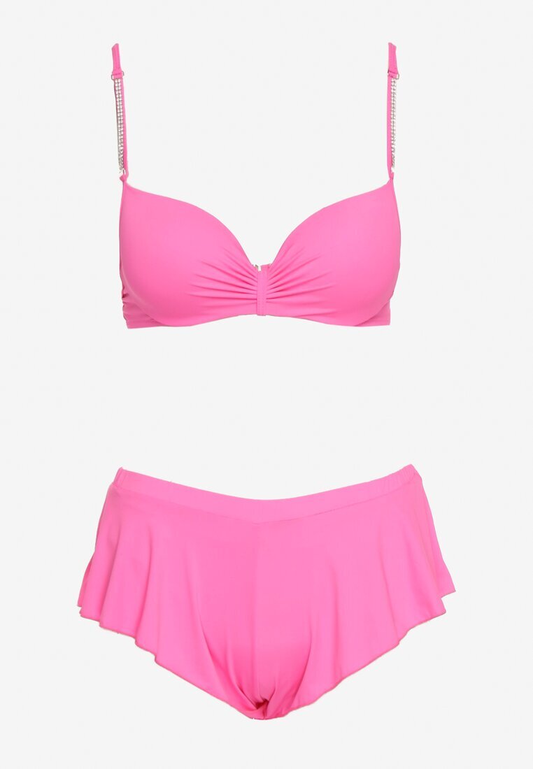  Bikini roz Sutien întărit cu zirconii și Pantaloni scurți de baie cu elastic în talie Rilamia