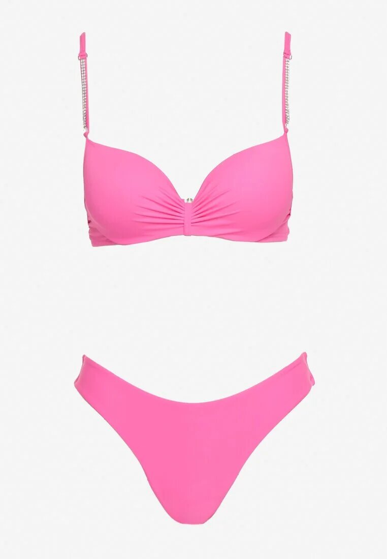  Bikini roz Sutien întărit cu zirconii și Pantaloni scurți de baie cu elastic în talie Rilamia