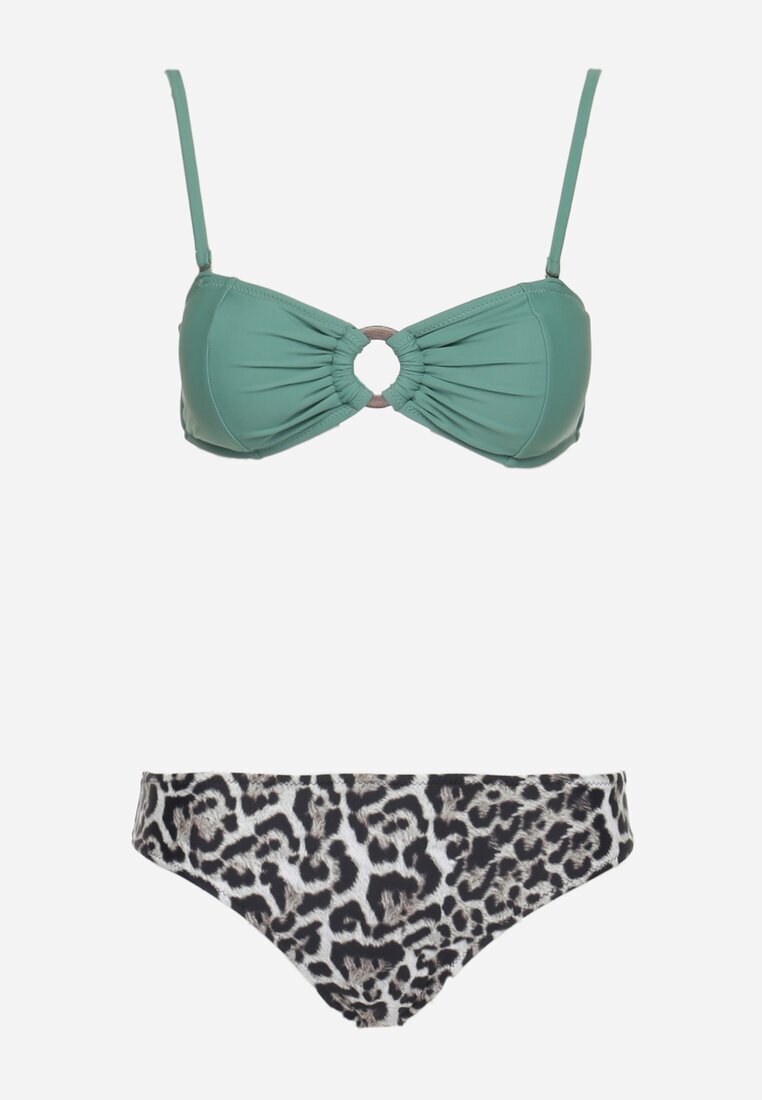  Bikini Verde închis cu imprimeu de leopard cu bretele subțiri Naiahes