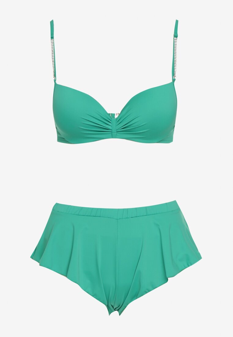  Bikini Verde Sutien Intărit cu Zirconii și Pantaloni scurți de înot cu Talie Elastică Rilamia
