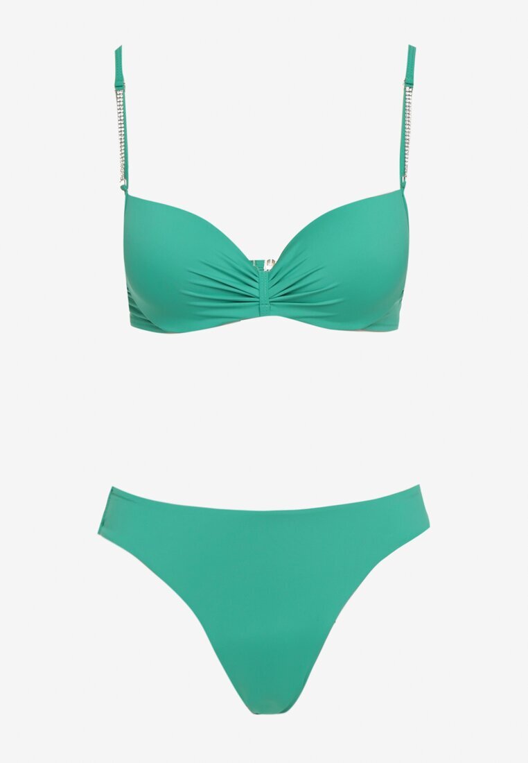  Bikini Verde Sutien Intărit cu Zirconii și Pantaloni scurți de înot cu Talie Elastică Rilamia