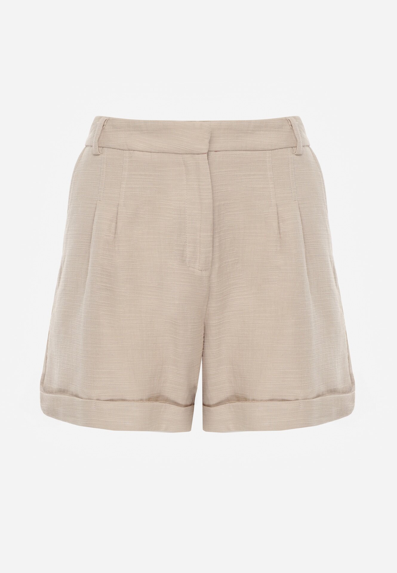 bisou's project Bermude Pantaloni scurți Bej Lărgi din Bumbac High Waist Farsefia