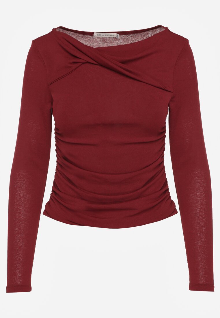bisou's project Bluză Bordowa cu mânecă lungă cu detalii încrețite Eslira