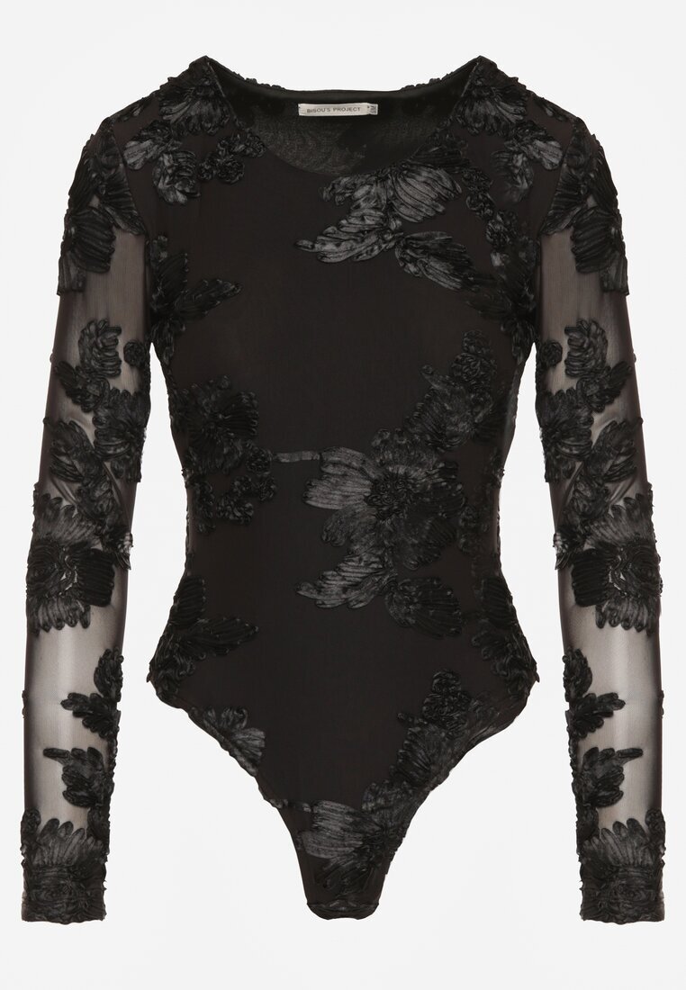 bisou's project Body Negru cu Dantelă cu Mâneci Transparente Esalinda