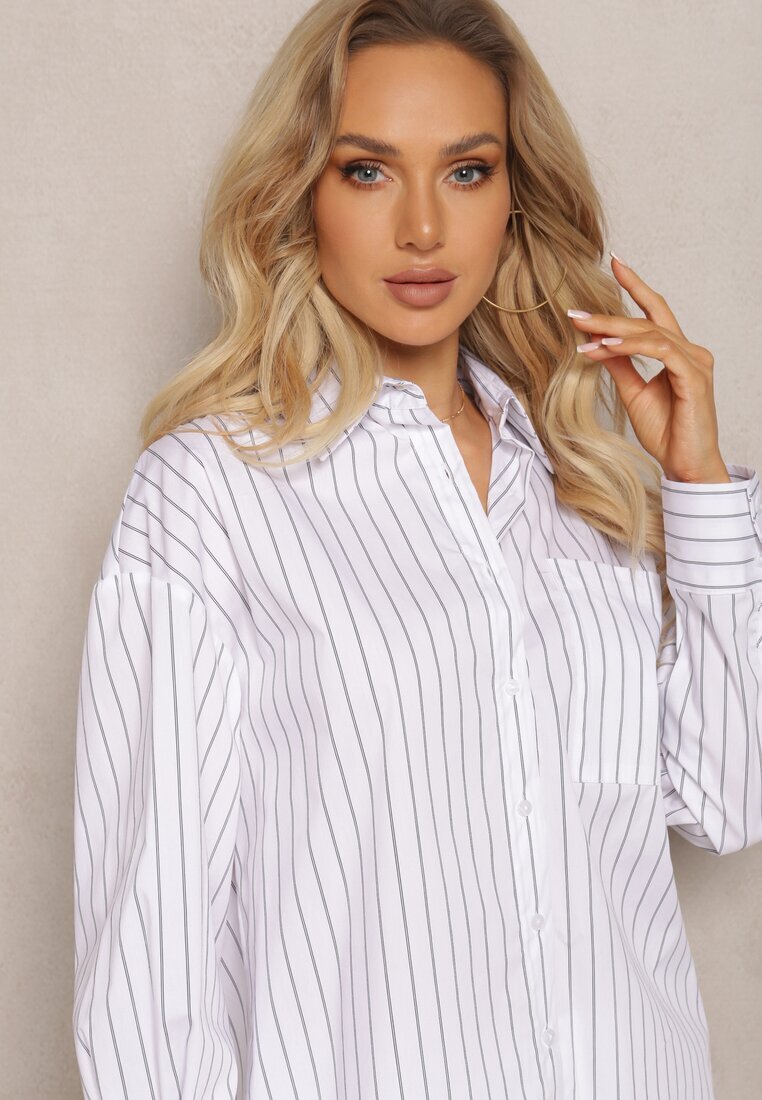 bisou's project Cămașă Clasică Albă Decorată Cu Model În Dungi Subțiri Anizel