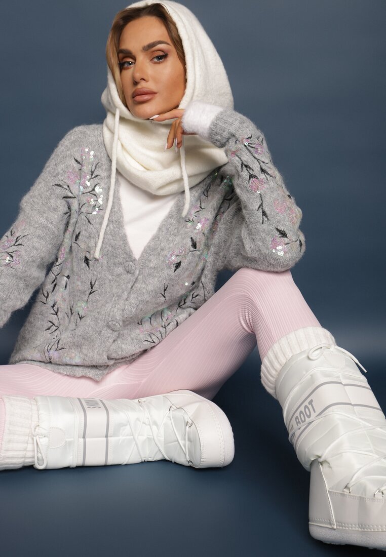 bisou's project Cardigan Gri deschis cu lână cu croială clasică cu broderie decorativă și paiete Isselia