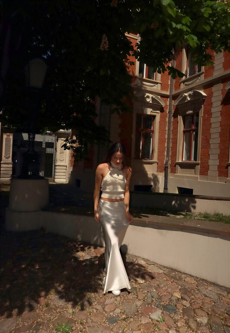 bisou's project Fustă Bej deschis de satin Maxi Talie înaltă Formia