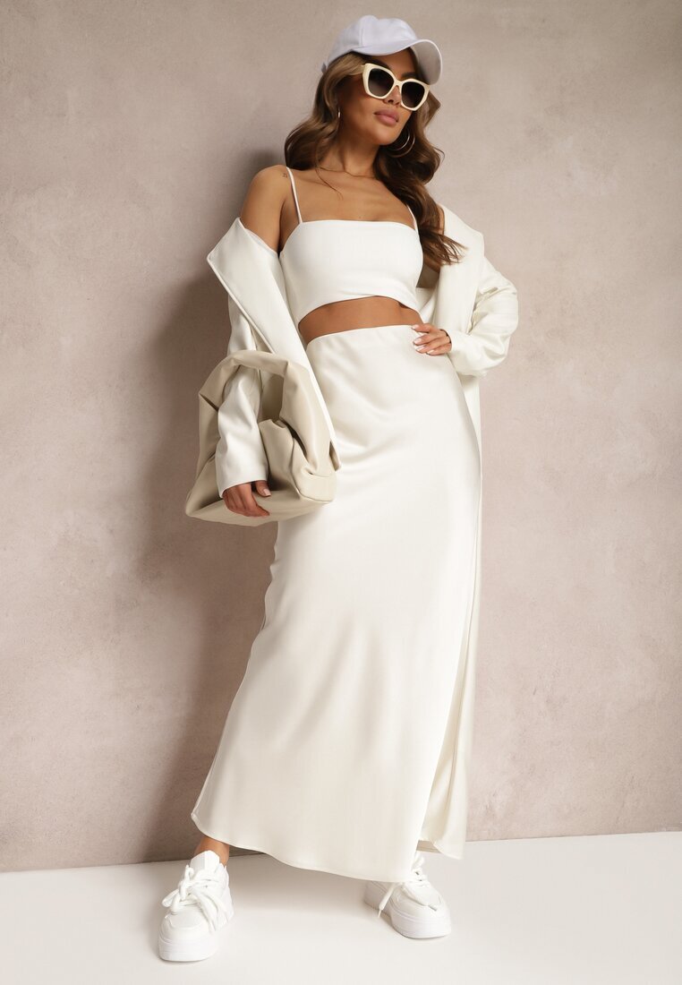 bisou's project Fustă Bej deschis de satin Maxi Talie înaltă Formia