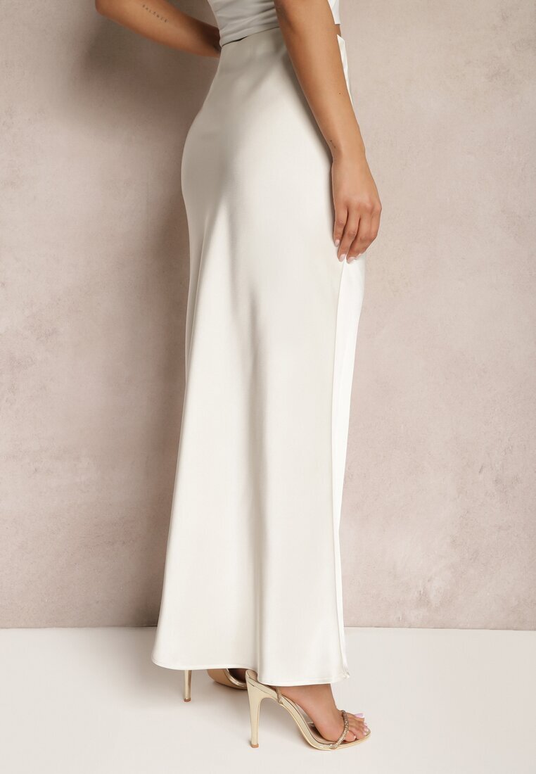 bisou's project Fustă Bej deschis de satin Maxi Talie înaltă Formia