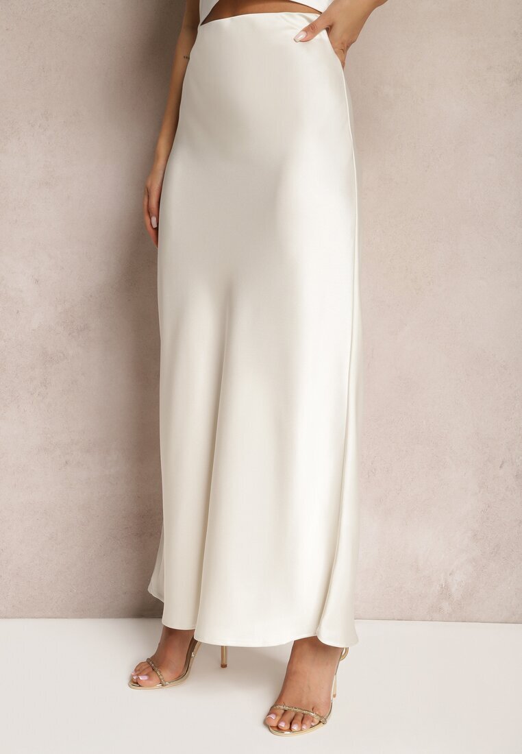 bisou's project Fustă Bej deschis de satin Maxi Talie înaltă Formia