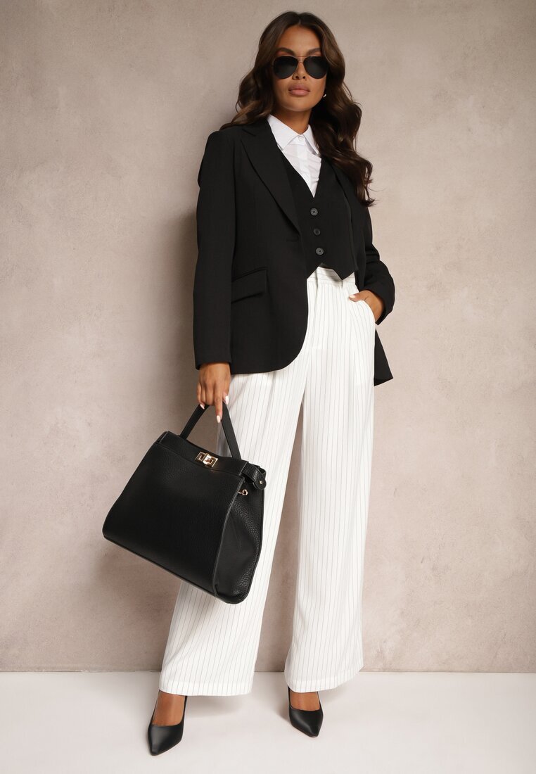 bisou's project Pantaloni Albi Largi în stil de costum cu dungi delicate Tsalena