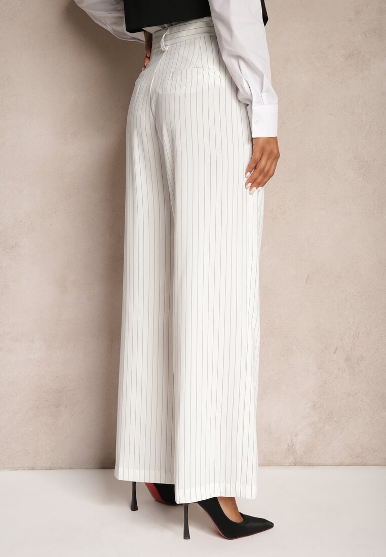 bisou's project Pantaloni Albi Largi în stil de costum cu dungi delicate Tsalena