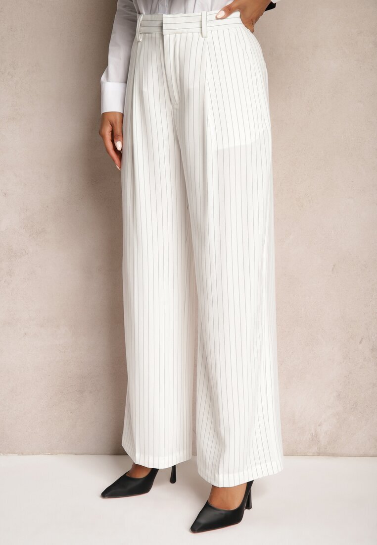 bisou's project Pantaloni Albi Largi în stil de costum cu dungi delicate Tsalena