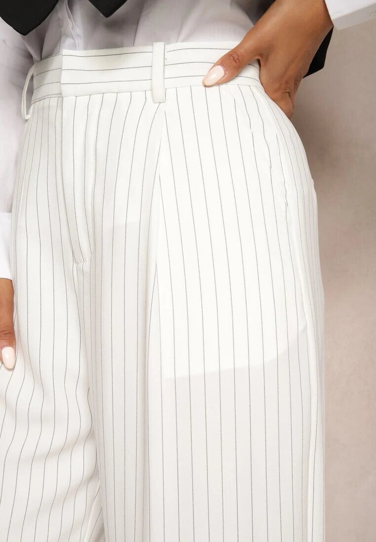 bisou's project Pantaloni Albi Largi în stil de costum cu dungi delicate Tsalena