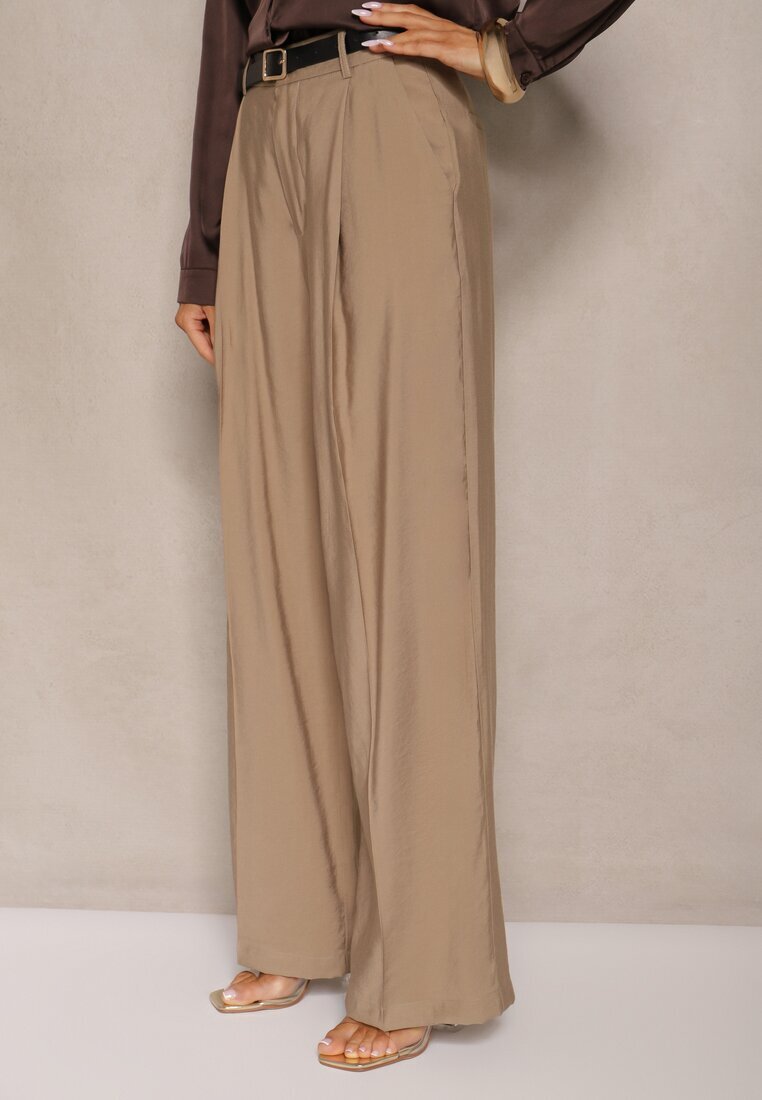 bisou's project Pantaloni Bej De Costum Talie Înaltă Cu Croială Largă Efrase