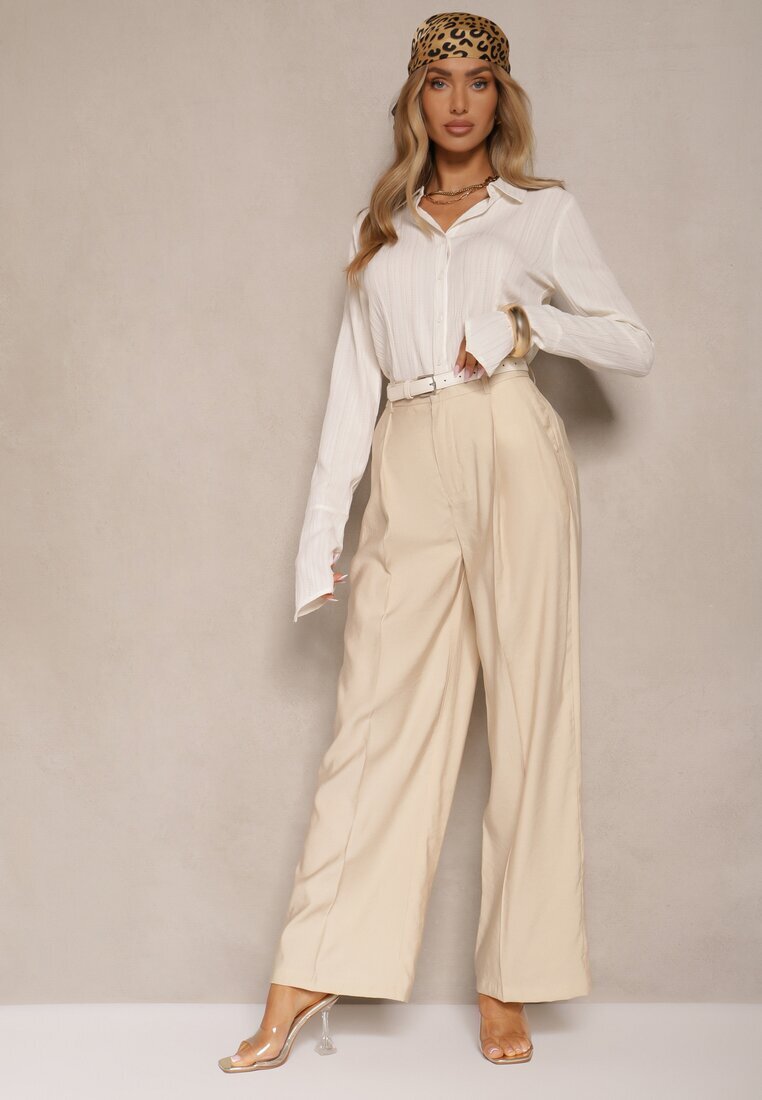 bisou's project Pantaloni Bej deschis De costum Cu talie înaltă Cu croi larg Efrase