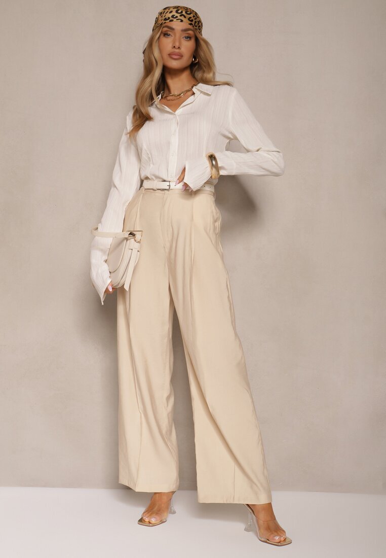 bisou's project Pantaloni Bej deschis De costum Cu talie înaltă Cu croi larg Efrase