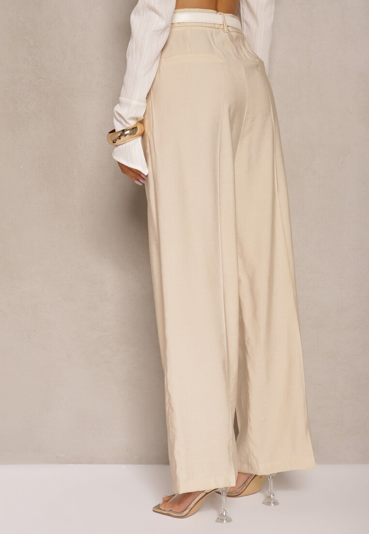 bisou's project Pantaloni Bej deschis De costum Cu talie înaltă Cu croi larg Efrase