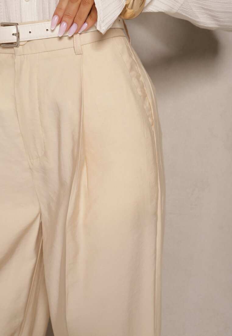 bisou's project Pantaloni Bej deschis De costum Cu talie înaltă Cu croi larg Efrase