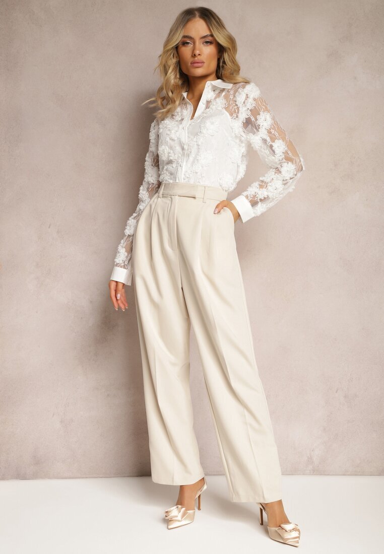 bisou's project Pantaloni Bej High Waist în Stil Costum cu Buzunare Junife