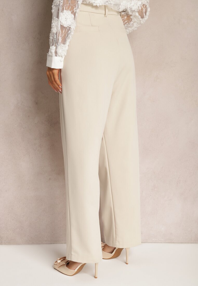 bisou's project Pantaloni Bej High Waist în Stil Costum cu Buzunare Junife