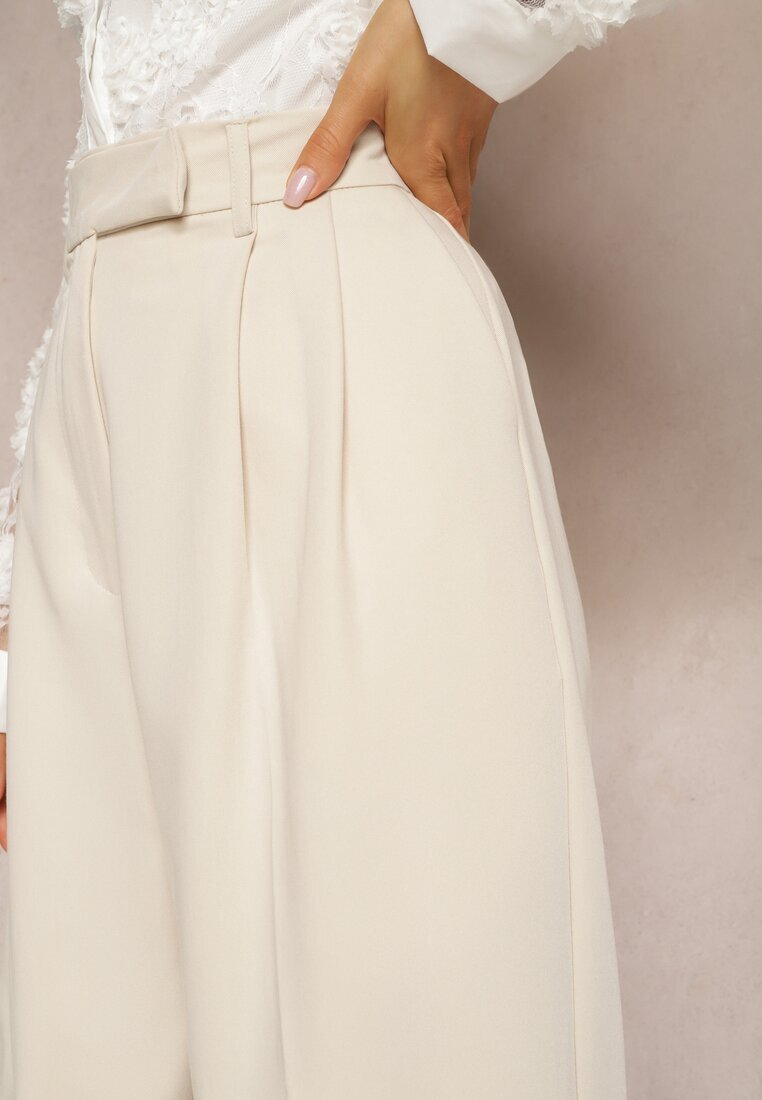 bisou's project Pantaloni Bej High Waist în Stil Costum cu Buzunare Junife